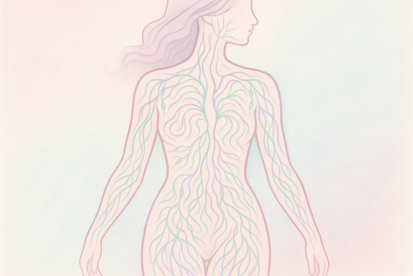abstract, pastel coloured illustration of lymphatic drainage on a female
