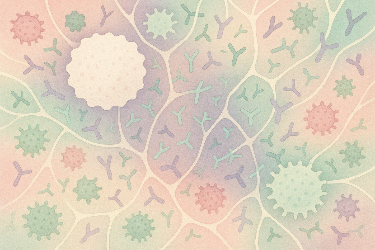 abstract, pastel coloured illustration of the immune system